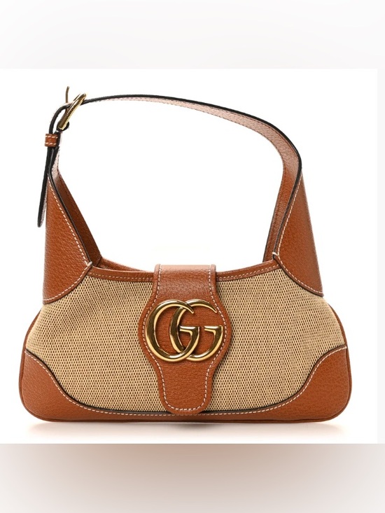 Gucci Handbags - Gucci Aphrodite Small Tan Leather & Beige Canvas Shoulder Bag with Gold GG